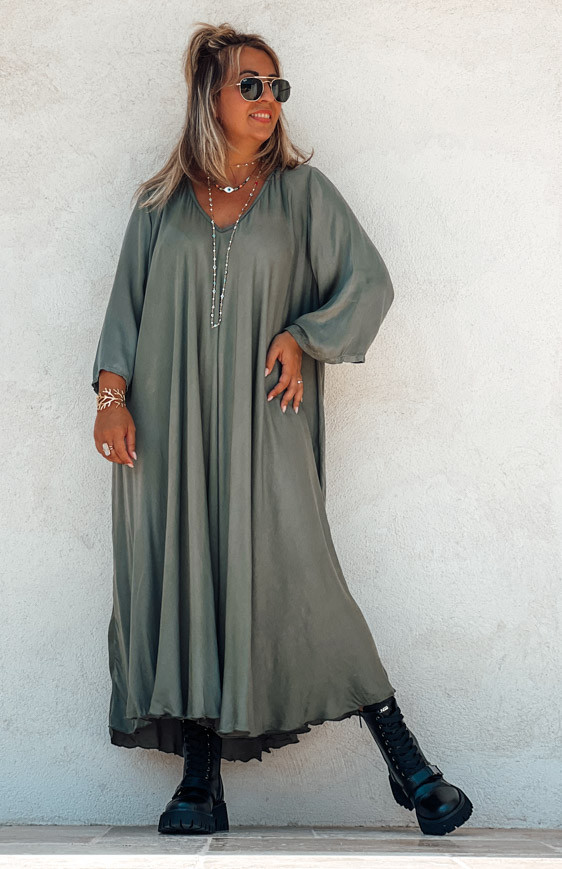 Khaki DELICIA 7/8 sleeves long dress