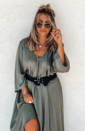 Khaki DELICIA 7/8 sleeves long dress