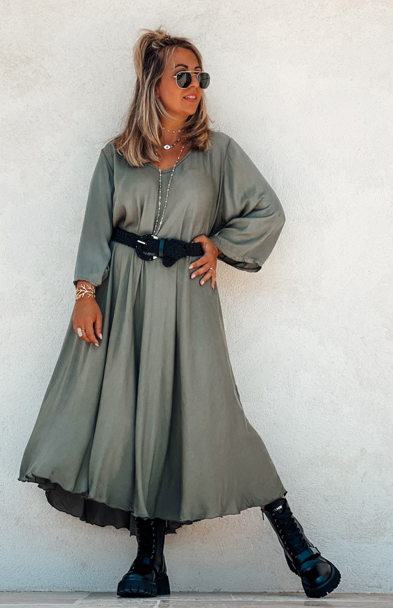 Khaki DELICIA 7/8 sleeves long dress