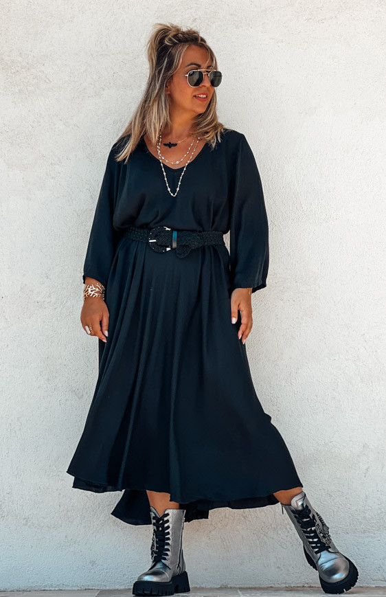 Robe DELICIA longue manches 7/8 noire