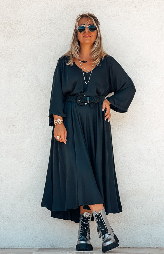 Black DELICIA 7/8 sleeves long dress