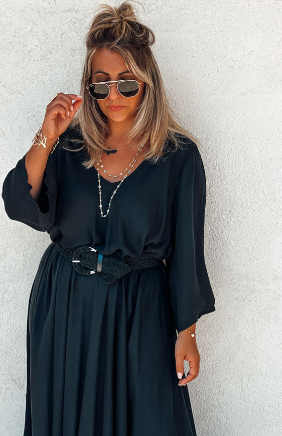 Black DELICIA 7/8 sleeves long dress