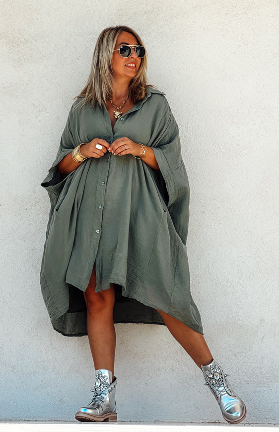 Khaki DONATELA 3/4-sleeve tunic