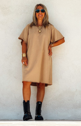 Robe ARIANE courte manches courtes camel