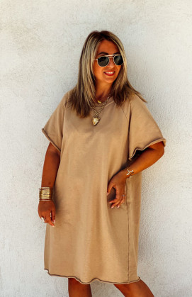 Robe ARIANE courte manches courtes camel