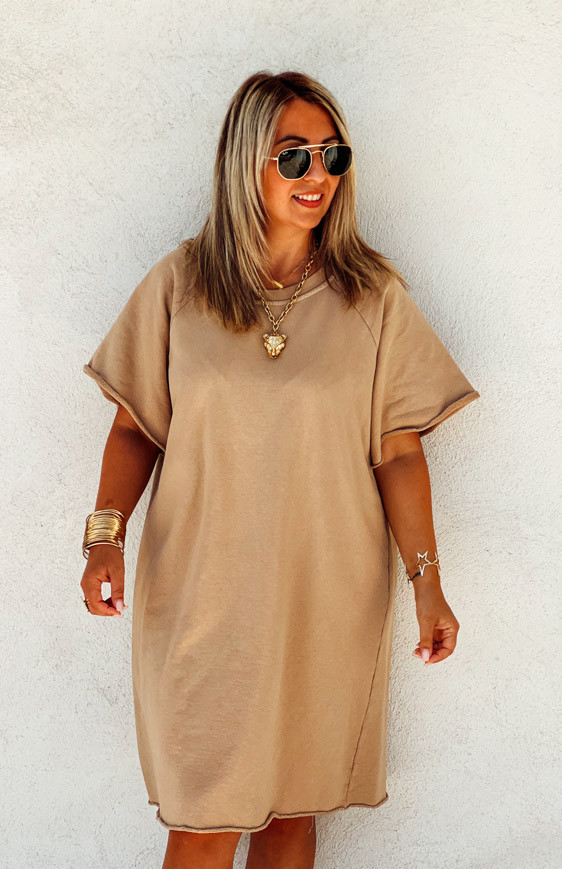 Robe ARIANE courte manches courtes camel