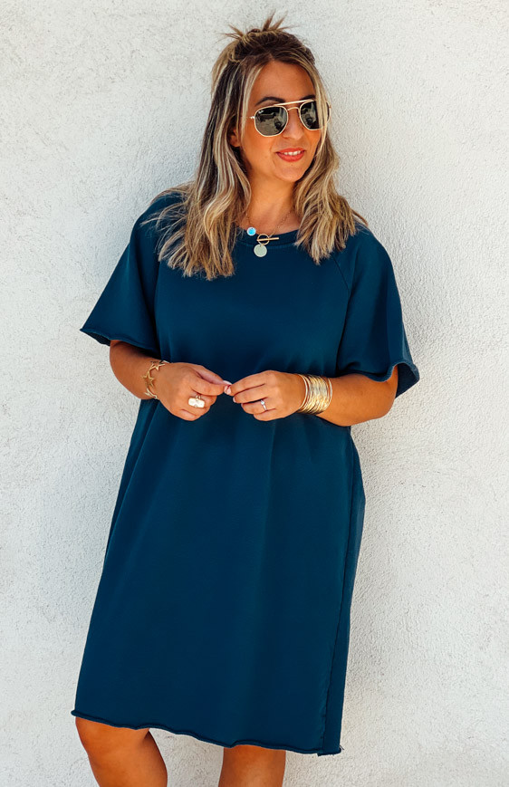 Robe ARIANE courte manches courtes bleu foncé