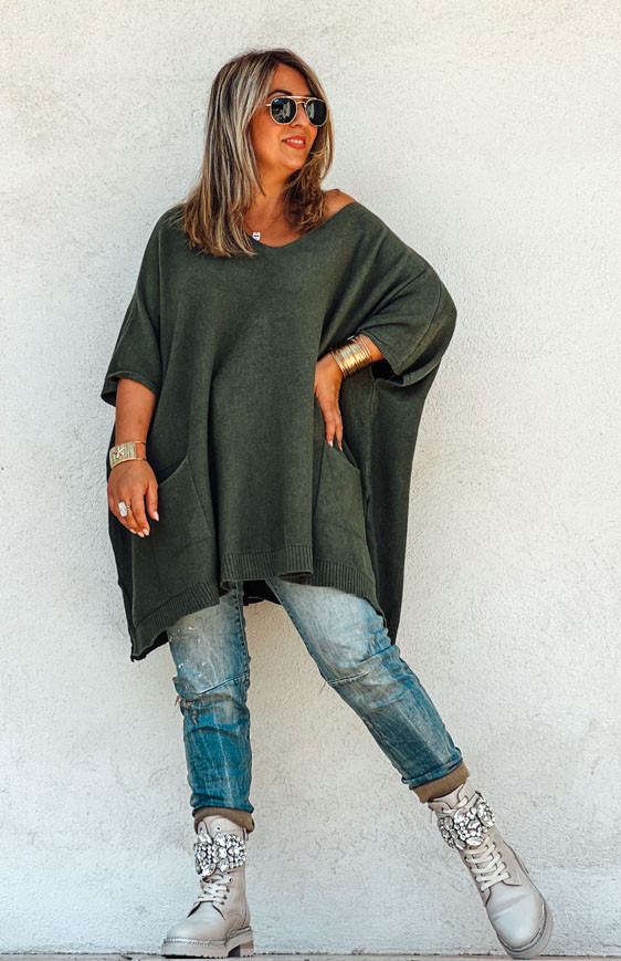 KRISS long 3/4 sleeves green sweater