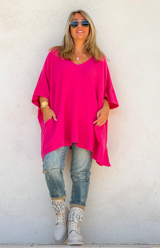 KRISS long 3/4 sleeves fuchsia sweater