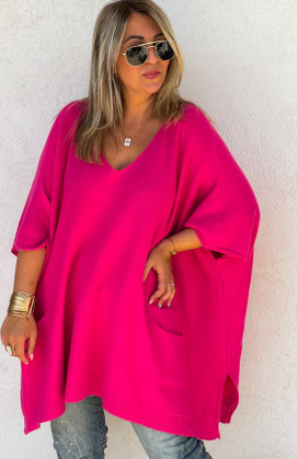 KRISS long 3/4 sleeves fuchsia sweater