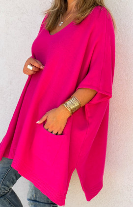 KRISS long 3/4 sleeves fuchsia sweater