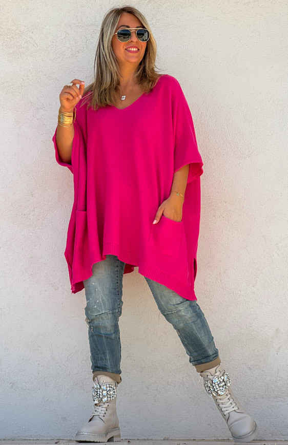 KRISS long 3/4 sleeves fuchsia sweater