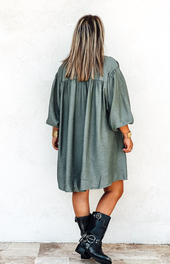 Khaki PRETTY short dress 7/8 sleeves