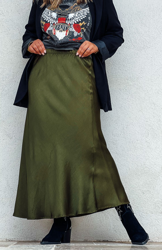 Dark khaki ADELINE long skirt