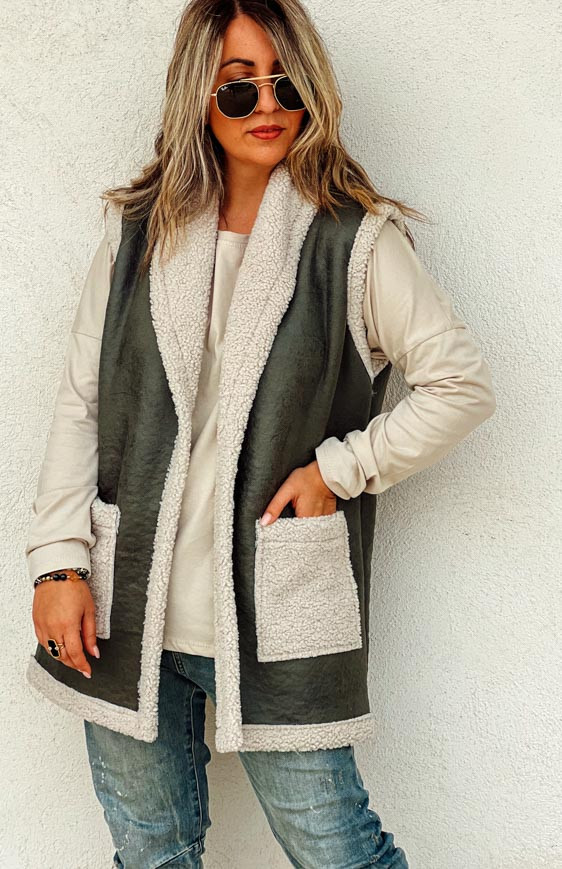 Khaki AMANDINE sleeveless jacket