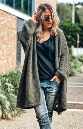 Khaki mid-length RANDY cardigan