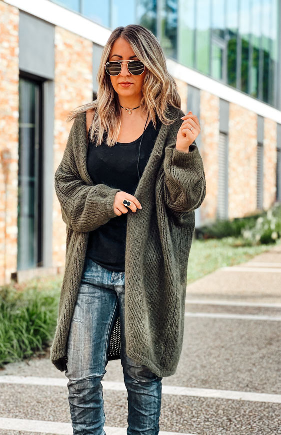 Khaki mid-length RANDY cardigan