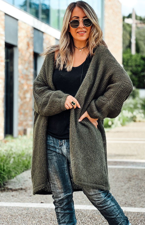 Khaki mid-length RANDY cardigan