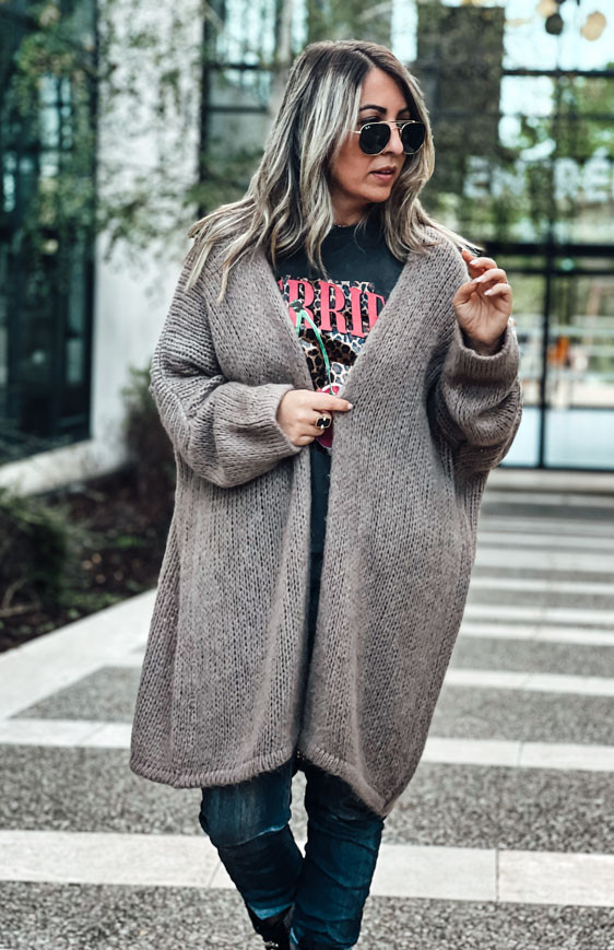 Taupe mid-length RANDY cardigan