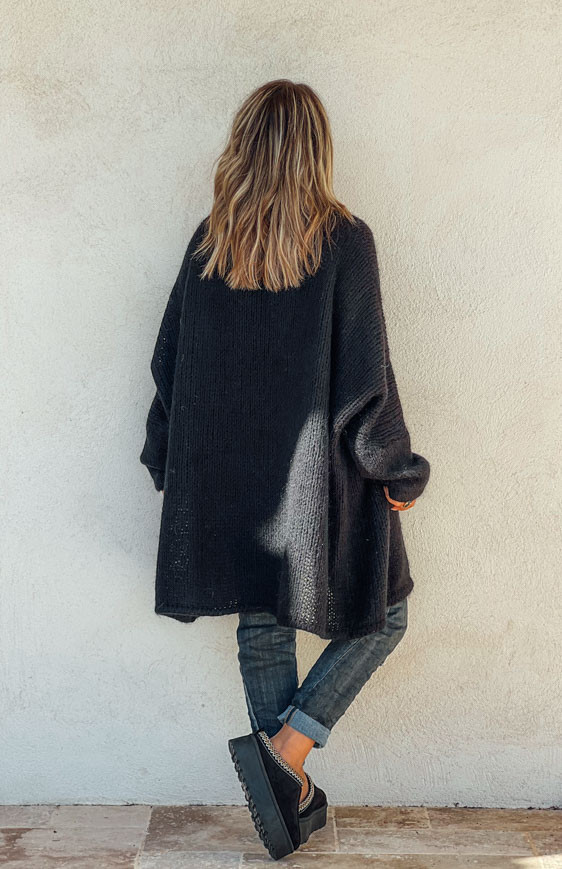 Black mid-length RANDY cardigan