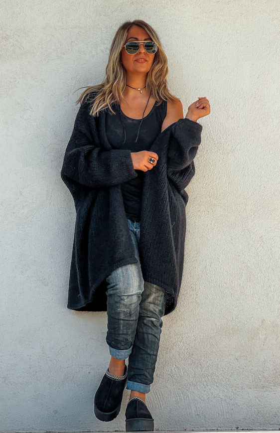 Black mid-length RANDY cardigan