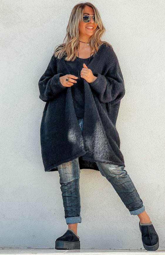 Black mid-length RANDY cardigan