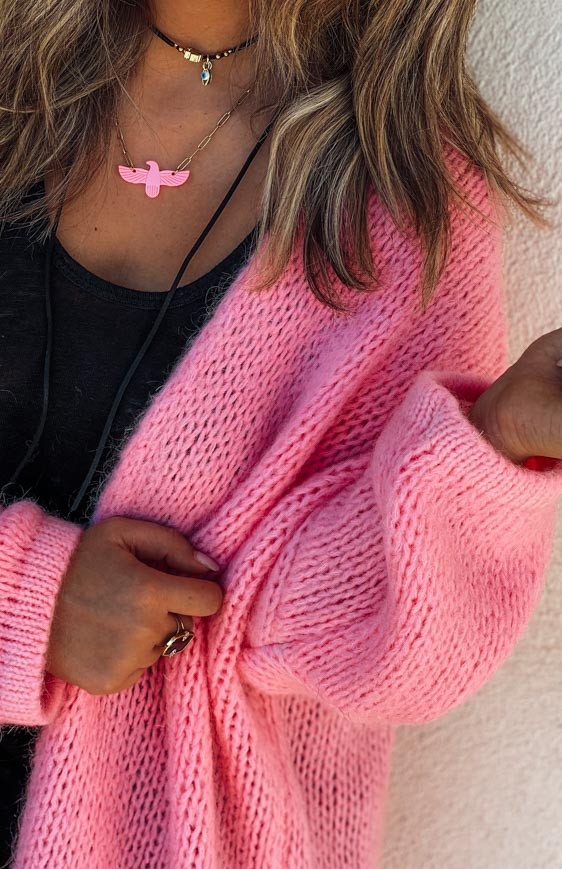 Pink mid-length RANDY cardigan