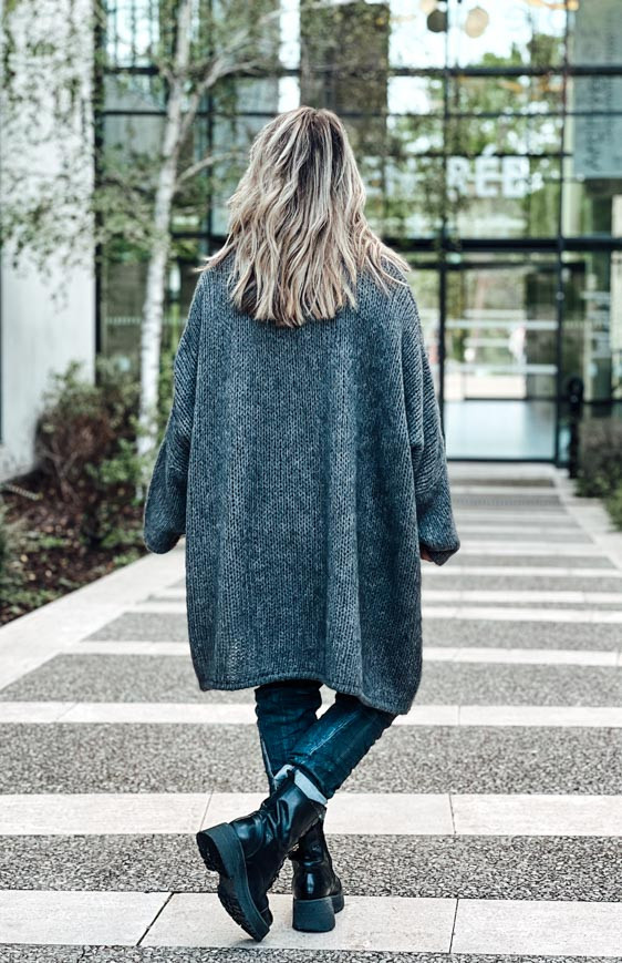 Dark grey mid-length RANDY cardigan