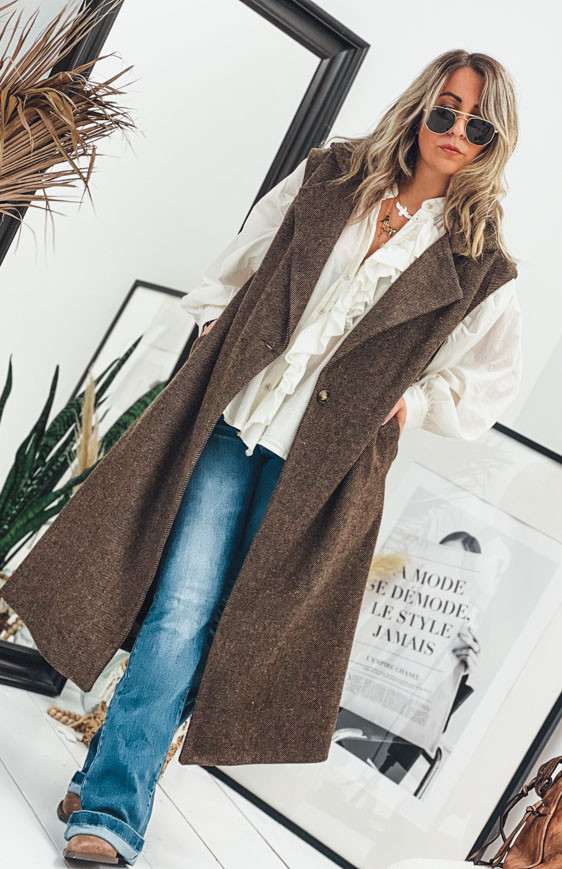 Dark brown VENUSIA sleeveless coat