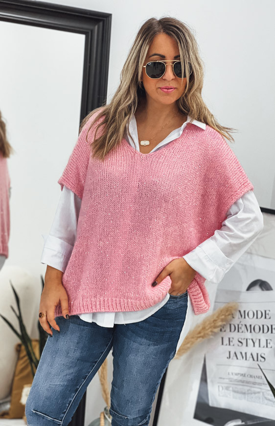 DAVY short-sleeved light pink sweater