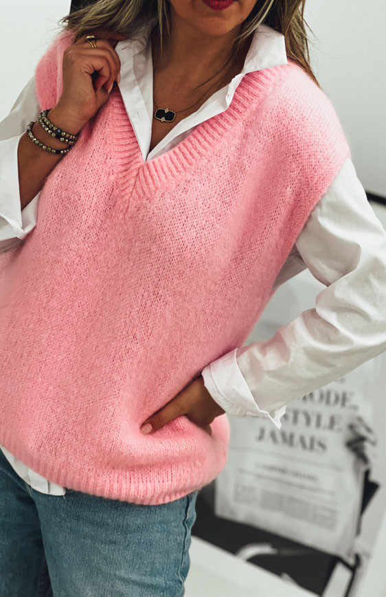 Pull FRANKLIN sans manches rose clair