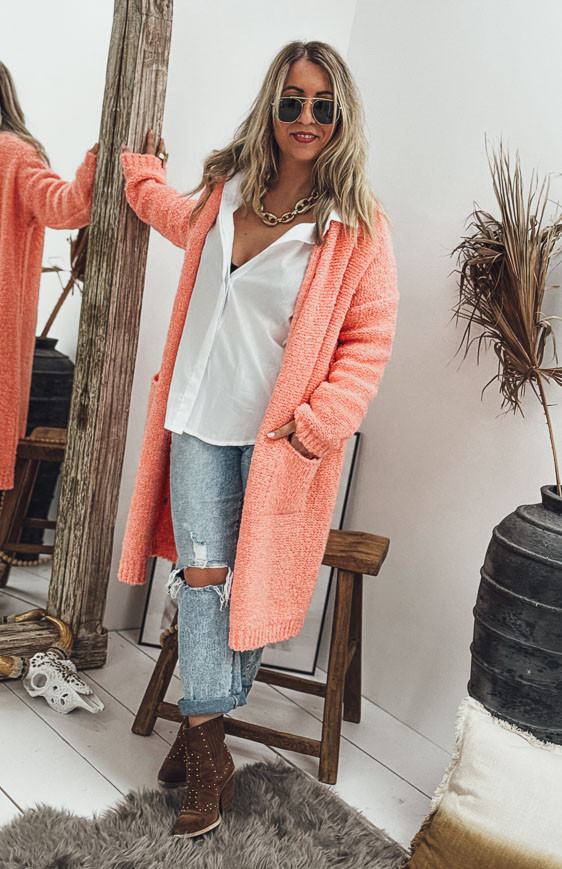 Coral GIOVANNI mid-length cardigan