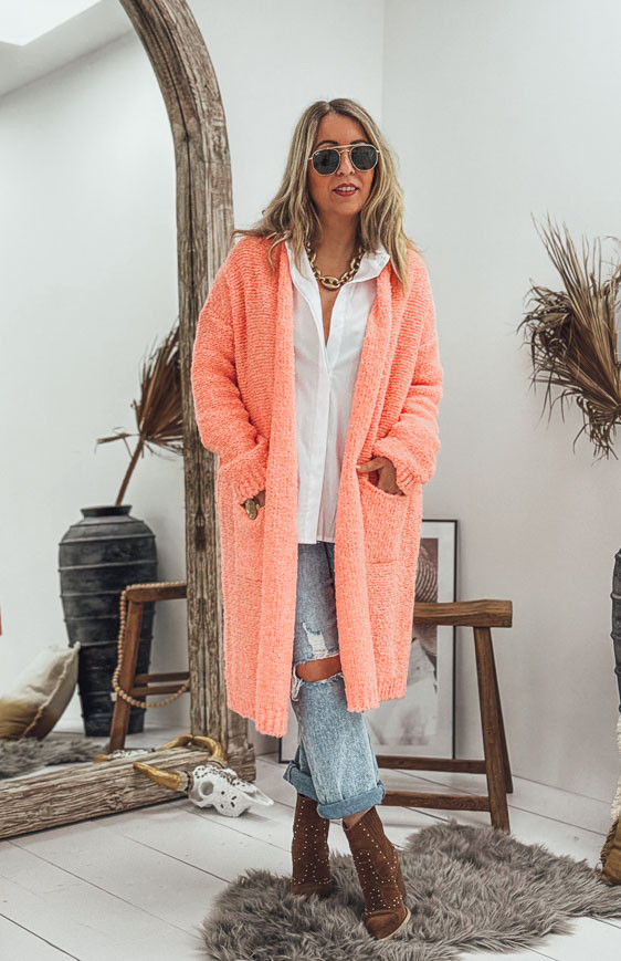 Coral GIOVANNI mid-length cardigan