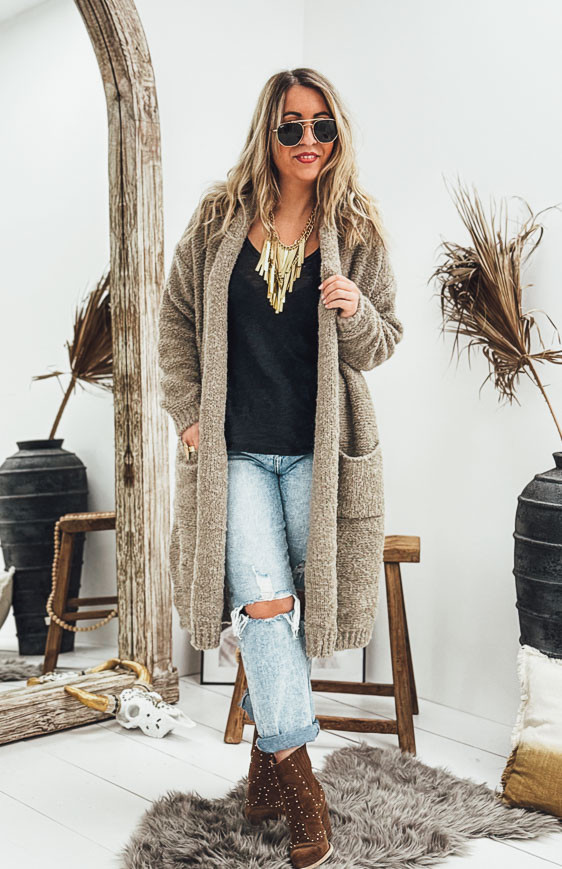 Taupe GIOVANNI mid-length cardigan